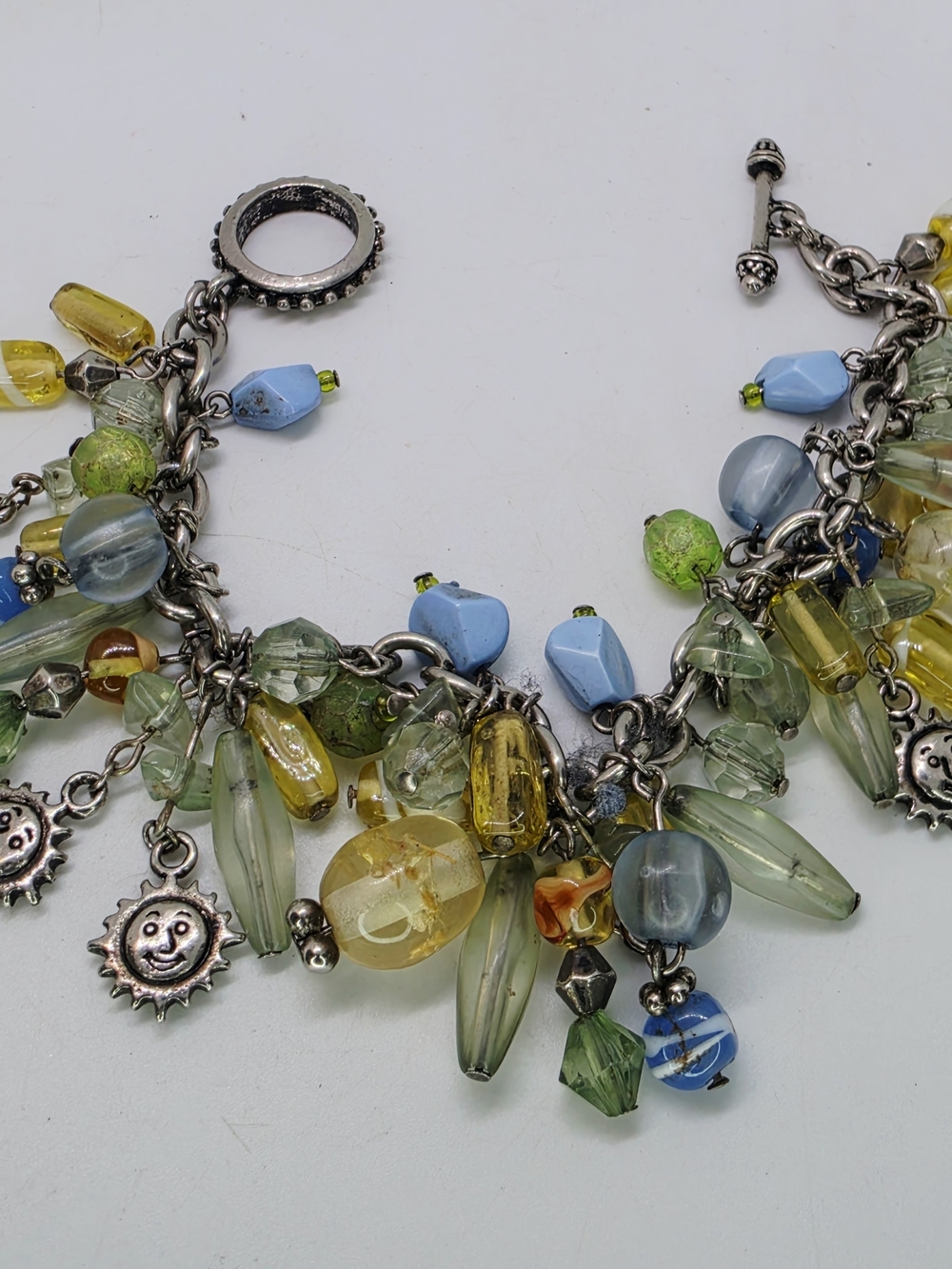 Vintage Y2K Whimsigoth Celestial Sun Moon Loaded Charm Bracelet Lucite Cha Cha